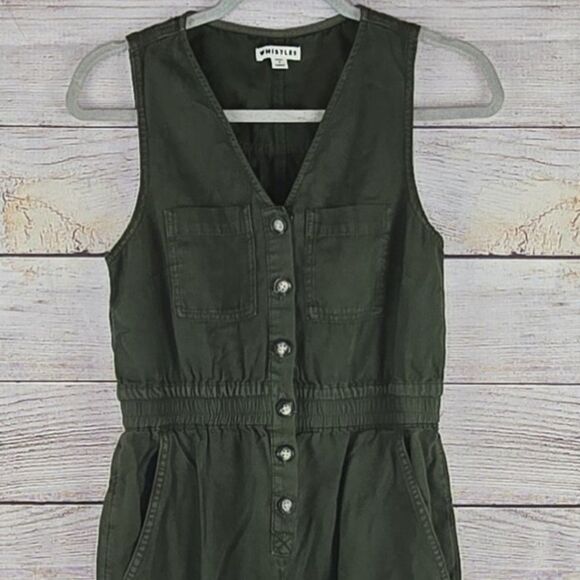 Whistles Ria Denim Jumpsuit Green Cropped Wide Leg Lightweight Button Front - Picture 3 of 10